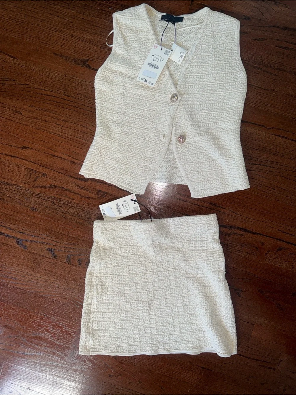 NWT Zara Cream Textured Mini Skirt & Top - Elegant Summer Staple